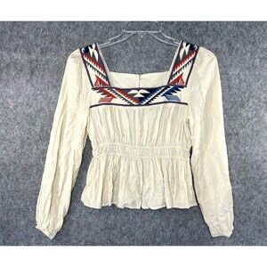 Ariat Chimato Embroidered Top Cinch Waist Boho Aztec Peasant Centinela Arts